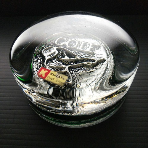 Glass golf paperweight used - glass,