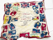 VINTAGE UK ROYALTY HANDKERCHIEF QEII  CORONATION SOUVENIR