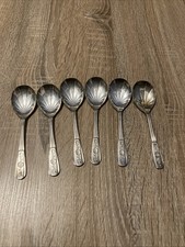 Antique Art Deco Scalloped Dessert/fruit Spoons Silver Plated