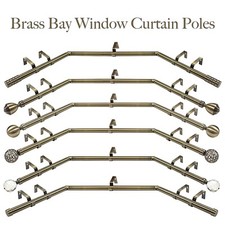 Bay Window Curtain Pole 3 Sided 28mm Eyelet Antique Brass Rod 7 Sizes 6 Ends