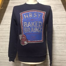 BCK & HRSY Men’s Blue Jumper Sweatshirt USA Baked Beanz Size Small S Cotton
