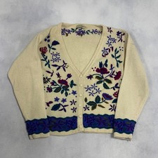 L.l.bean Knitted Cardigan Embroidered Flower Patterned Knit Sweater Women's M