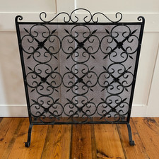 Antique Black Cast Iron Metal Fire Screen Guard Fireguard Wrought Victorian Old