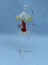 Stunning Vtg Hand Blown Spun Art Glass Figurine Of A Bird in a Cage, 20 cms tall