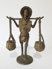 Old Vintage African / Oriental Bronze Sculpture - Water Carrier Figure Statue