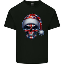 Britain Christmas Skull British UK Flag Union Jack Mens Light Cotton T-Shirt