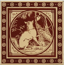Antique 8" Tile Aesops Fables The Fox and The Crow - Minton C1875