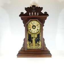 ANTIQUE E.N WELCH - WHITTIER GINGERBREAD MANTEL CLOCK WORKING c188s