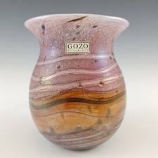 SIGNED Gozo Maltese Pink & Orange Glass 'Seashell' Vase