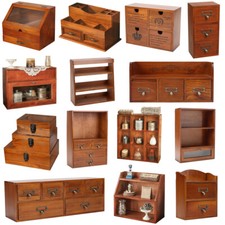 Small Desktop Wooden Storage Jewellery Trinket Box Cabinet Display Shelves Unit