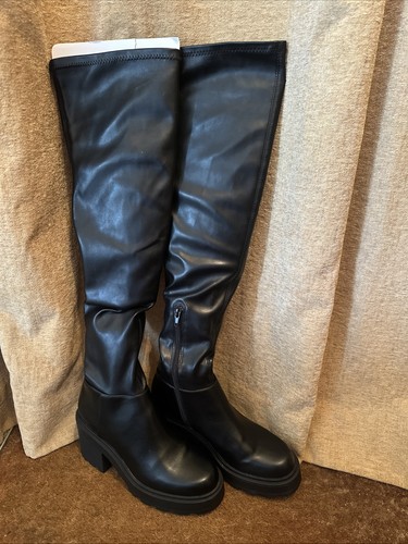 Women knee high chunky black - women's,