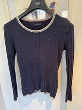 Ladies Tommy Hilfiger Blue Cable Knit Jumper Size S Small 100% Cotton Bargain!