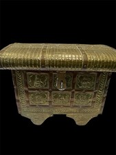 “Antique Indo-Mughal Brass & Copper Jewelry Chest, Handcrafted, c.1930s