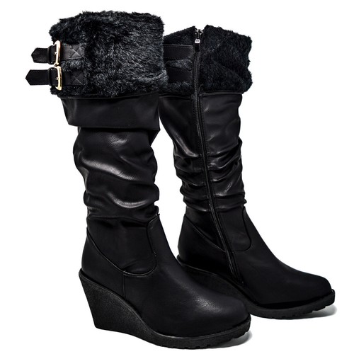 Womens ladies fur wedge - wedge, heel