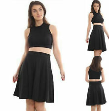 Women's Ladies Knee Length Midi Skater Swing Flared Jersey Stretchy Skirt