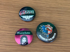 3 Vintage Pin Badges Saxon, Rainbow, Adam & The Ants.