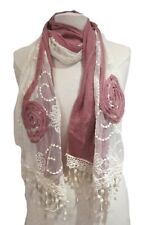 Dusky pink decorative scarf with ivory lace and tassels