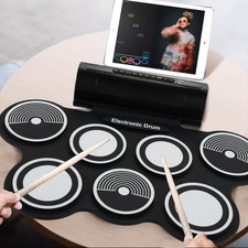 Portable Electronic Drum Set Digital Roll Up Pad with Built in Speaker Headphone