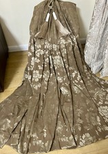 FABULOUS BESPOKE HUGE VERY HEAVY QUALITY BROWN/ BRONZE JACQUARD DAMASK CURTAINS 
