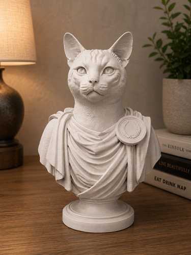 Roman cat bust sculpture - roman,