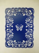 BLUE RECTANGULAR FLORAL ROSES+BUTTERFLY-LACE-EMBOSSING/CUT STENCIL-TEMPLATE