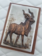 Vintage signed Pat Johnson Copper Wall Plaque. deer art. Horned stag plaque