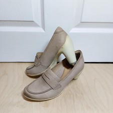 Ecco Penny Loafers Heels Uk 3.5 Eur 36 Taupe Beige Leather Slip On Comfort Shoes