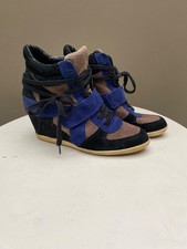 ash limited blue & black bowie wedge heel trainers - size 4 / 37