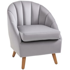 HOMCOM Velvet Single Sofa Accent Chair Wood Leg Upholstered Grey, Refurbished