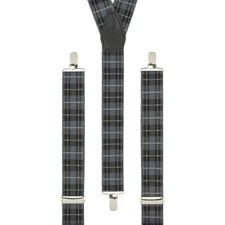 Tartan Braces - Grey Black White Clip On Elastic Suspenders Handmade UK