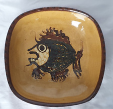 Jean Hampton colourful slip decorated mid century modern dish, funky fish design