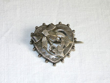 Victorian Silver Heart Brooch with Bow English Hallmarks Chester 1900