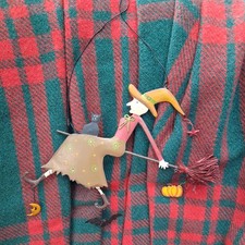 Vintage Witch Hanging Tin Wall Decoration, Witchcraft, Halloween Cat  Bat, Moon