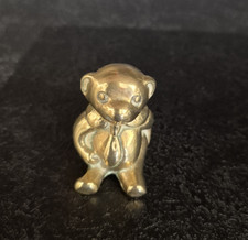 VINTAGE MINIATURE BRASS TEDDY BEAR WEARING SHIRT AND TIE