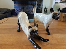Coopercraft Siamese Cat Pair, one reclining, one standing Ceramic Figurines