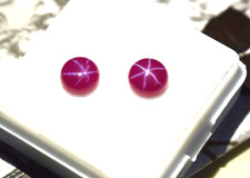 Cabochon Pair 6 Ct Natural 6 Rays Red Star Ruby Myanmar's Certified Gemstone