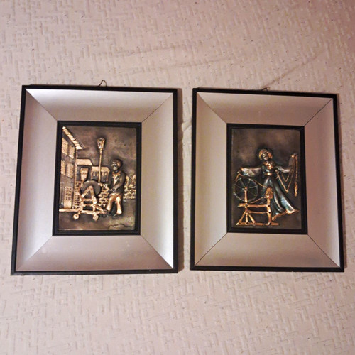 Pair framed vintage metal - pair,