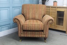 PARKER KNOLL BURGHLEY CHAIR IN BASLOW STRIPE MULBERRY FABRIC. RRP £1128.