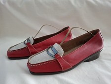 Aerosoles Red/Beige Leather/Canvas Slip On Wedged Loafer Shoes Size 5 (Eu 38)