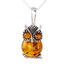 BALTIC AMBER SMALL OWL PENDANT 925 STERLING SILVER