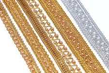 FCL 1 M Silver/Gold color Beads Zari Edging SewOn Trim Sari border Dupatta Lace