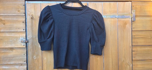 Zara black ribbed puff - ribbed, sleeve
