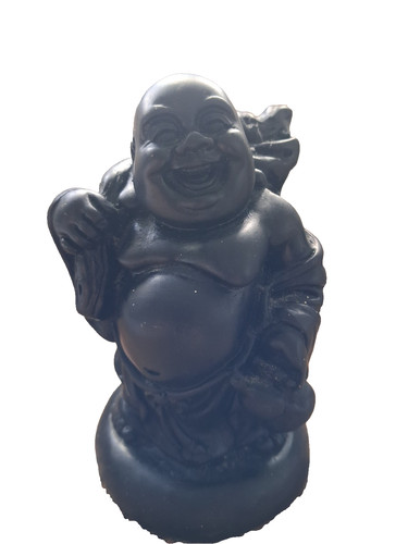 Black laughing buddha statue - black,