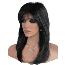 Lady Medium Straight Hair Wigs w/Bangs Real Natural Full Wig Party Cosplay