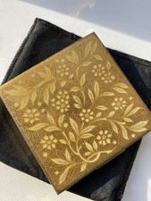 Zenette Vintage 1950s Square Powder Compact with Floral Design Gold Tone