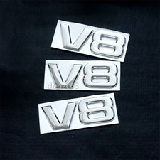 3x V8 Silver Huge Chrome Metal