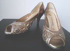 PETER KAISER Mid Heel Peep Toe Shoes In Metallic Bronze Cutwork Leather £125