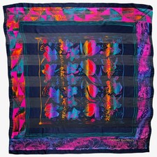 Vintage 80s Pierre Balmain Paris Abstract Hawaiian Floral Print Silk Scarf, 90s