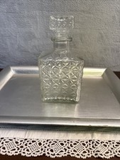 Vintage Glass Whisky Decanter Diamond Pattern with Stopper  MCM ~ Good Condition