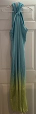 FOREVER UNIQUE Blue & Lime Ombre Satin Maxi Dress/Gown w/ Twist Front Size 2 New